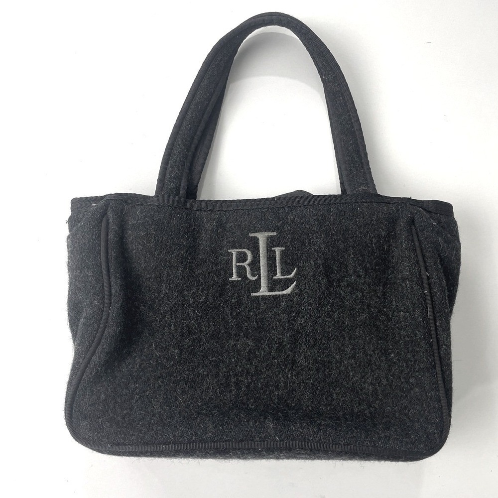 Lauren‎ Ralph Lauren Monogrammed Wool Blend Mini Tote Handbag Charcoal Gray EUC